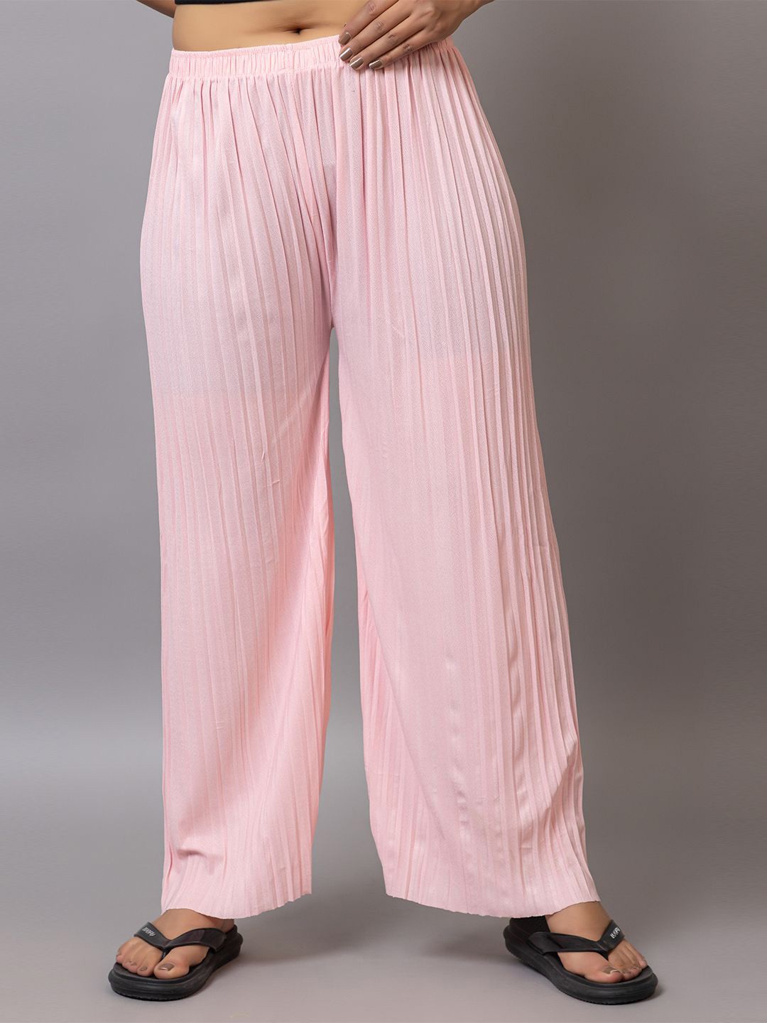 

PROBASIC Women Flared Knitted Palazzos, Pink