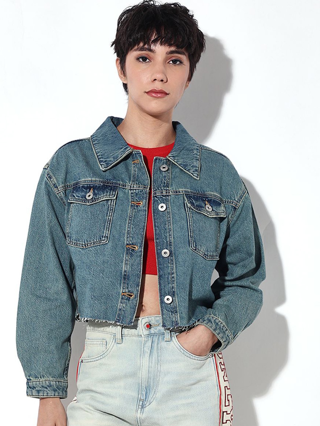 

ONLY Women Washed Denim Jacket, Blue
