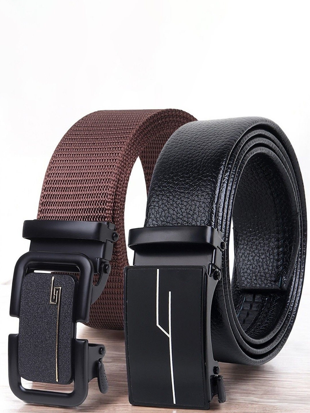 

The Roadster Lifestyle Co Men Pack Of 2 Textured Formal Belts, Black