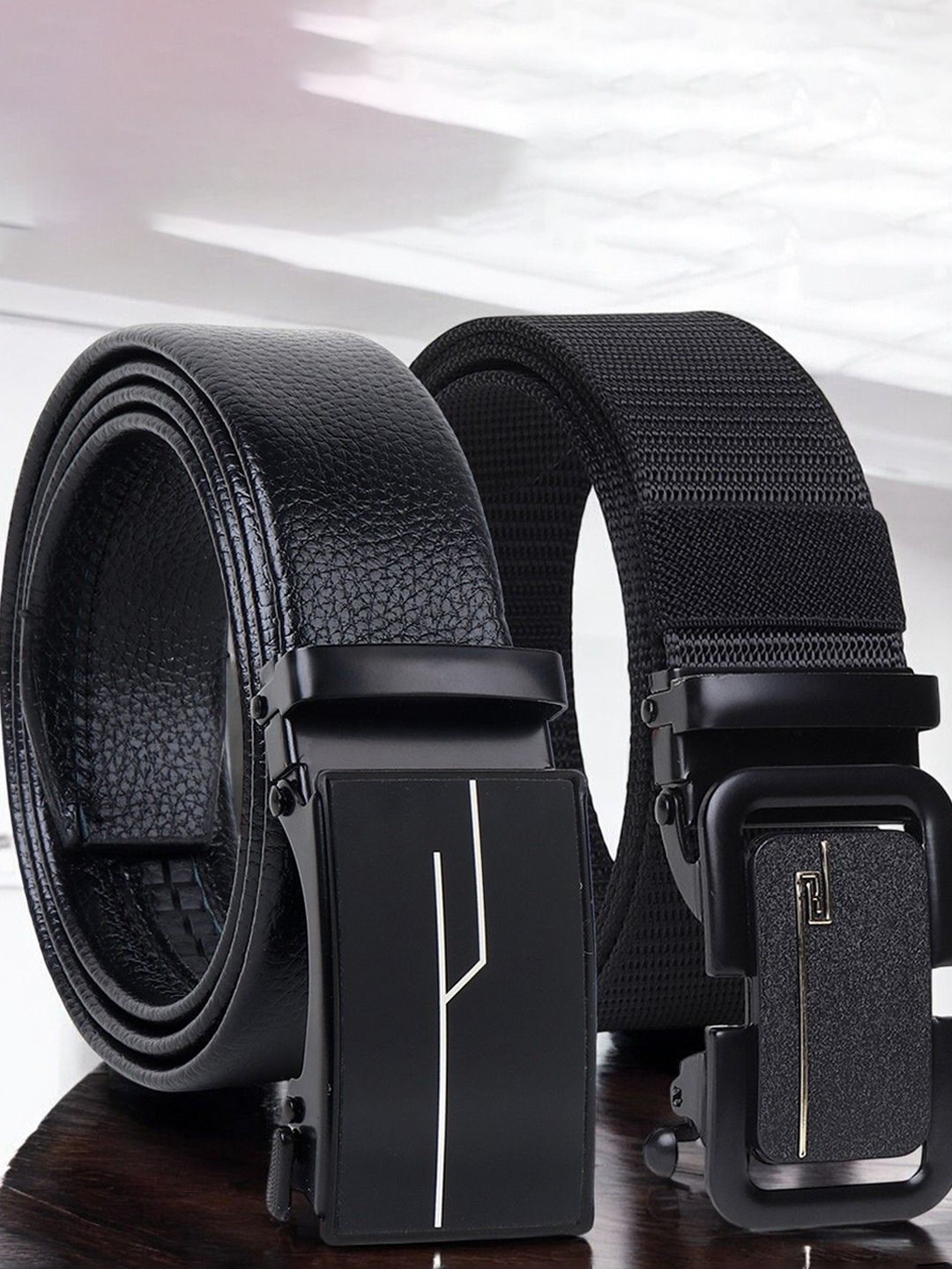

The Roadster Lifestyle Co Men Pack Of 2 Textured Formal Belts, Black
