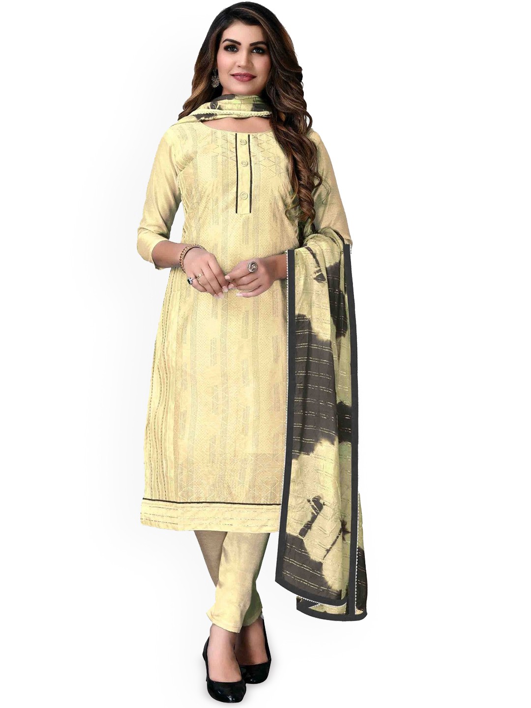 

HERE&NOW Embellished Unstitched Dress Material, Yellow