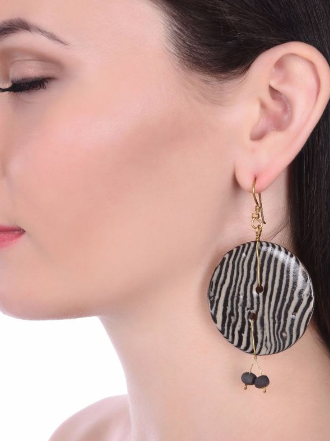 

Unravel India Artificial Beaded Ceramic Circular Drop Earrings, Black