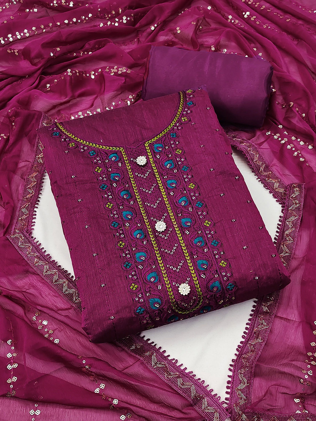

HERE&NOW Embroidered Unstitched Dress Material, Pink