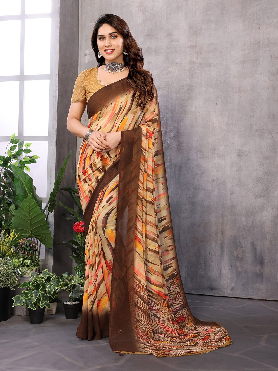 

Nirmohi Fashion Pure Georgette Saree, Cream