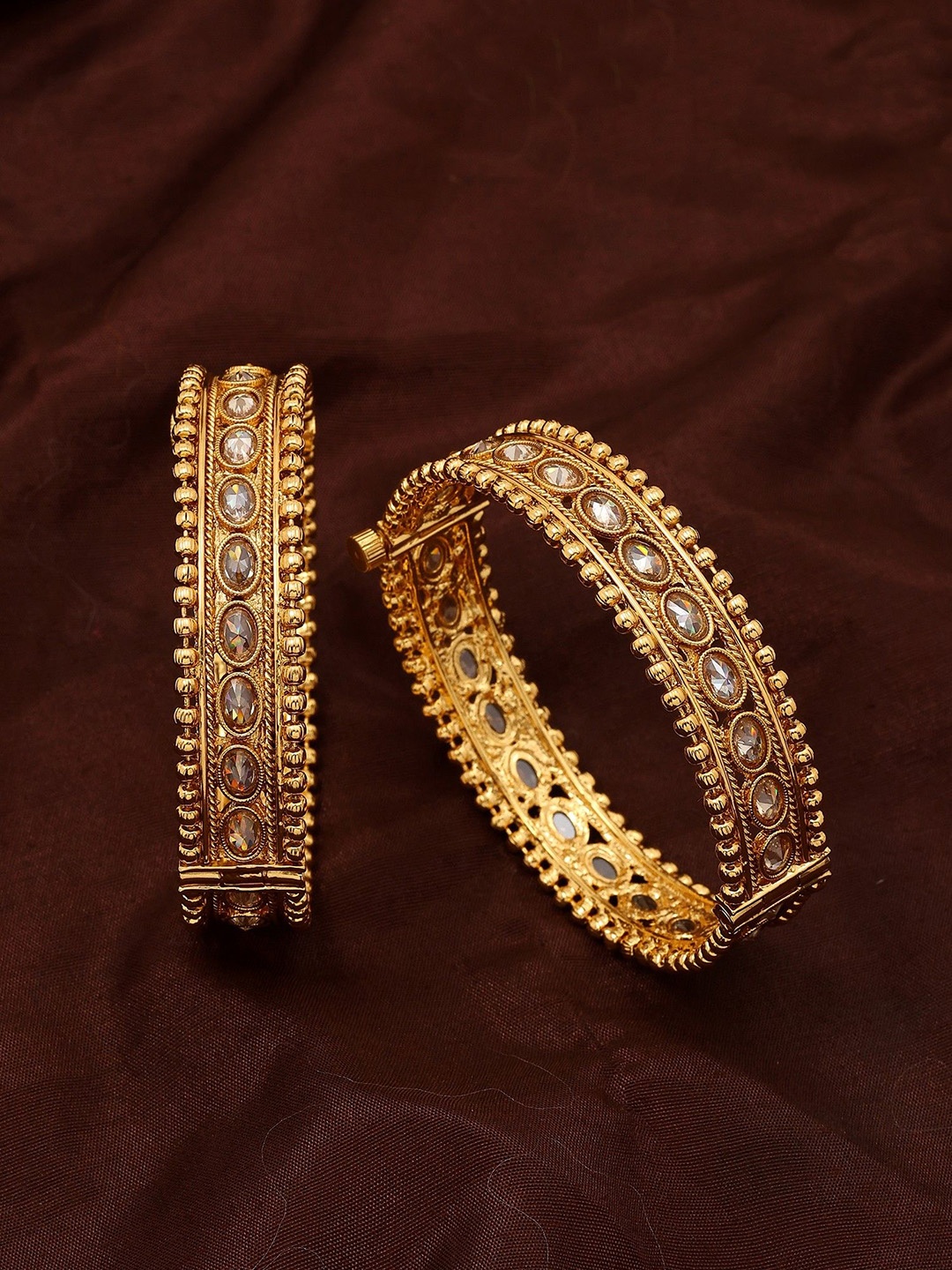 

Exotic India Set Of 2 Gold-Plated Artificial Stone Studded Openable Bangles