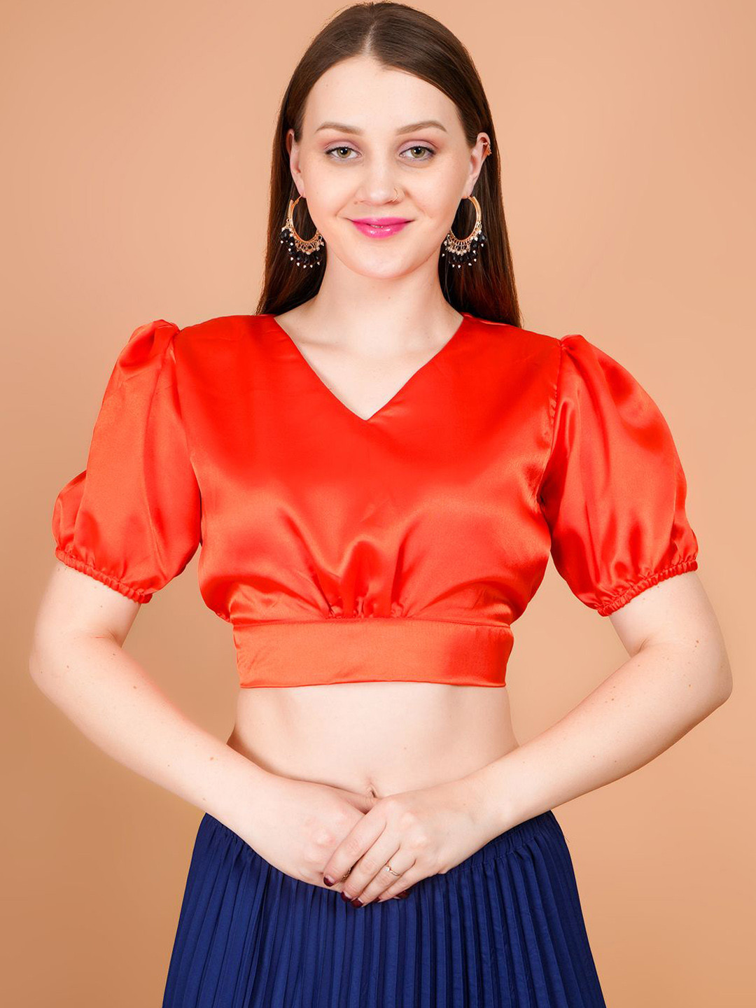 

Zionity V Neck Non-Padded Saree Blouse, Red