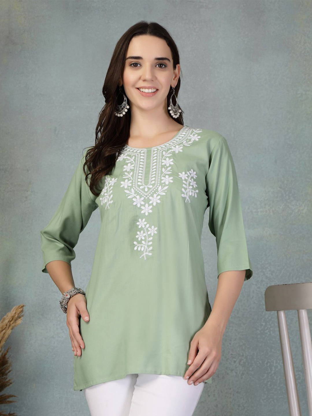 

all about you Floral Embroidered Top, Green