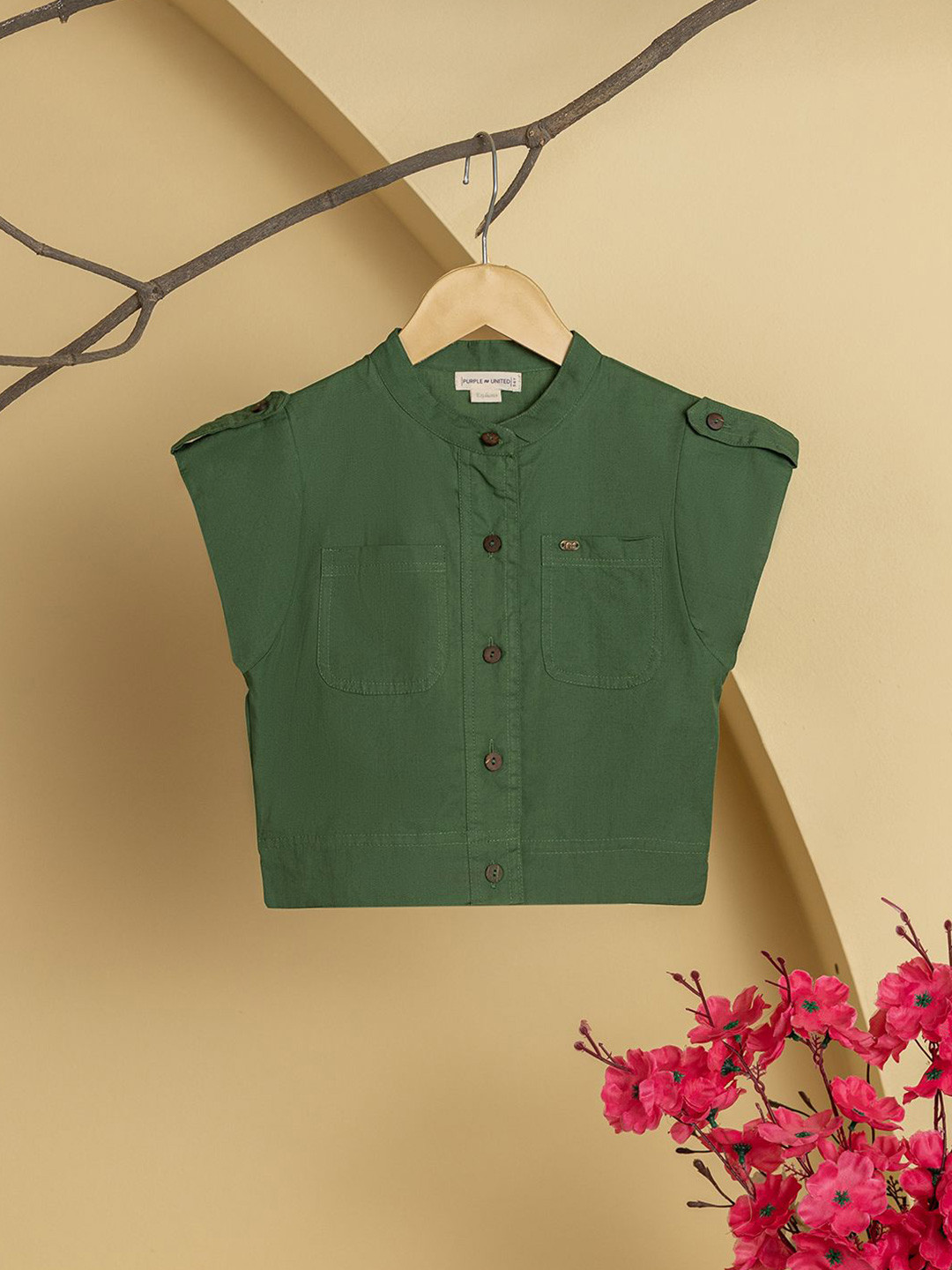 

Purple United Kids Band Collar Shirt Style Top, Olive