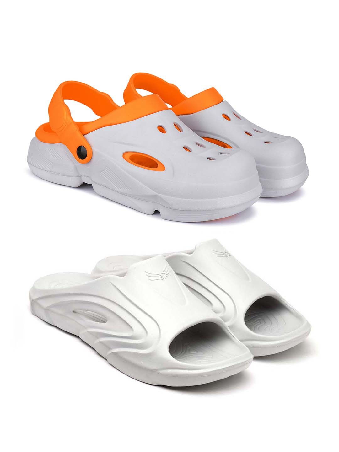 

BERSACHE Men Pack Of 2 Self Design Clogs, White