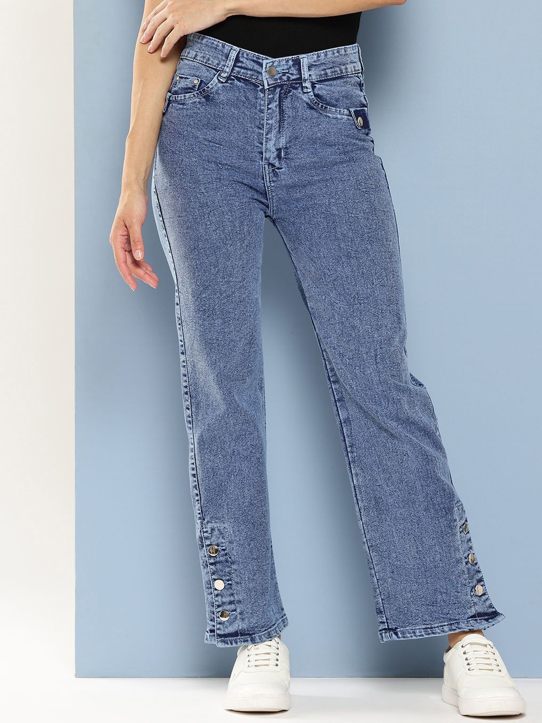 

BAESD Women Comfort Relaxed Fit Mildly Distressed Heavy Fade Stretchable Jeans, Blue