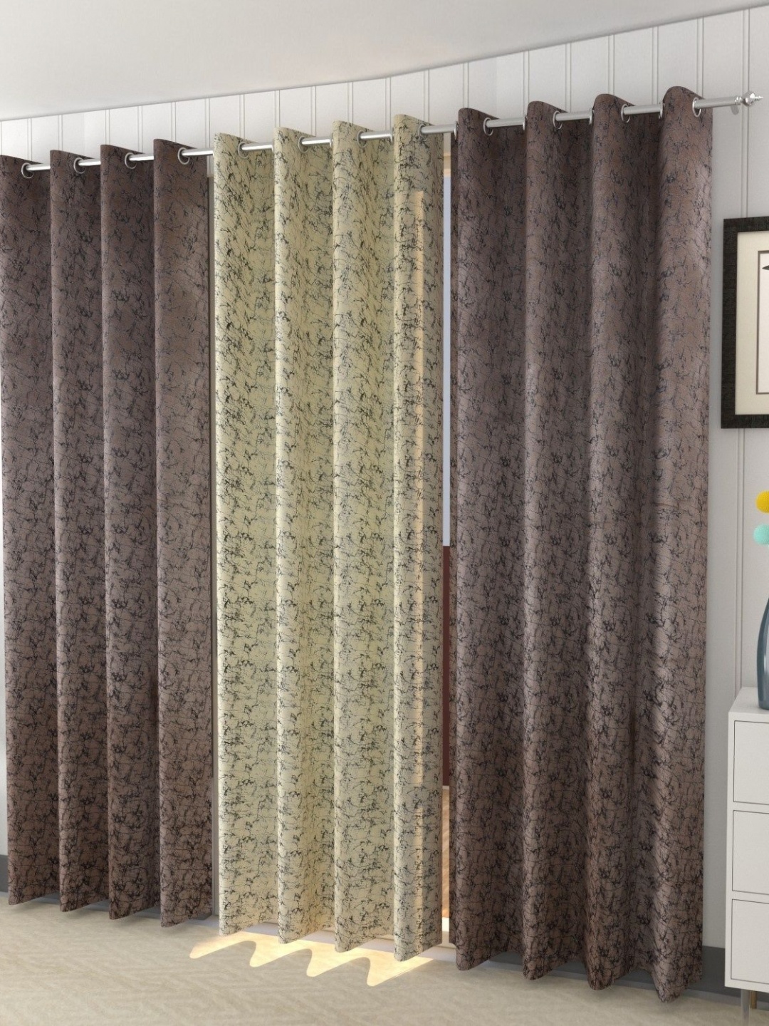 

Galaxy Home Decor Brown and Cream-Coloured 3 Pieces Abstract Printed Velvet Door Curtains