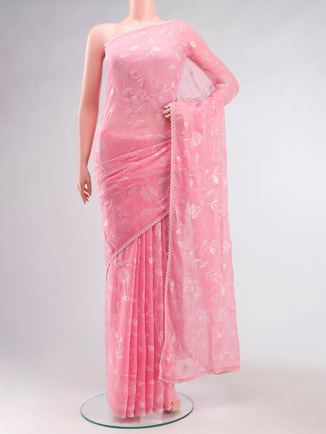 

Nalli Floral Poly Chiffon Saree, Pink