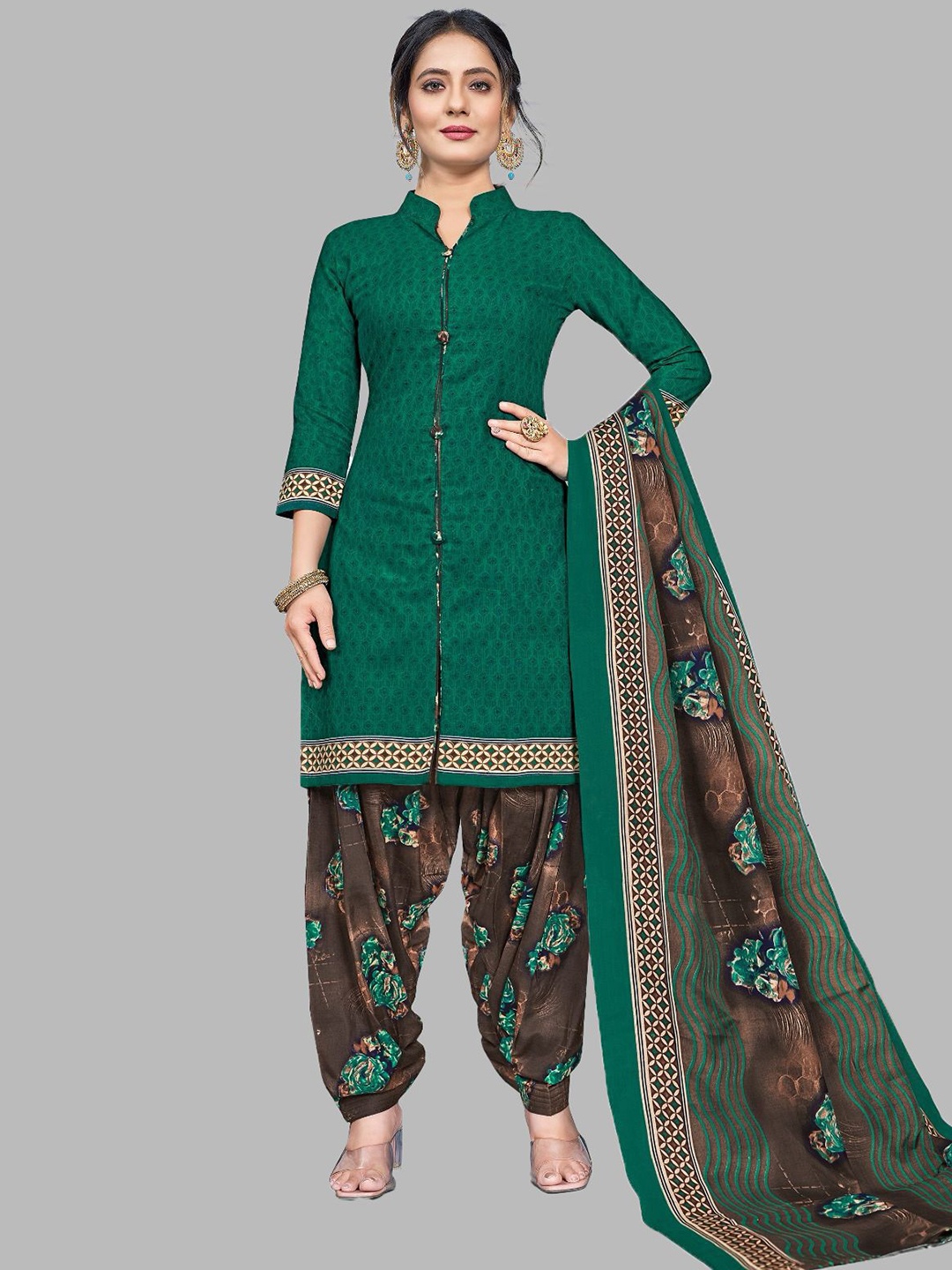 

SIMPLYETHNIC Floral Printed Unstitched Dress Material, Green