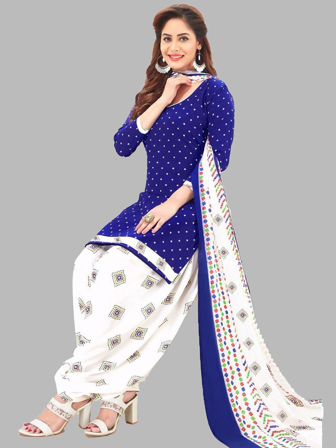 

SIMPLYETHNIC Floral Printed Unstitched Dress Material, Blue