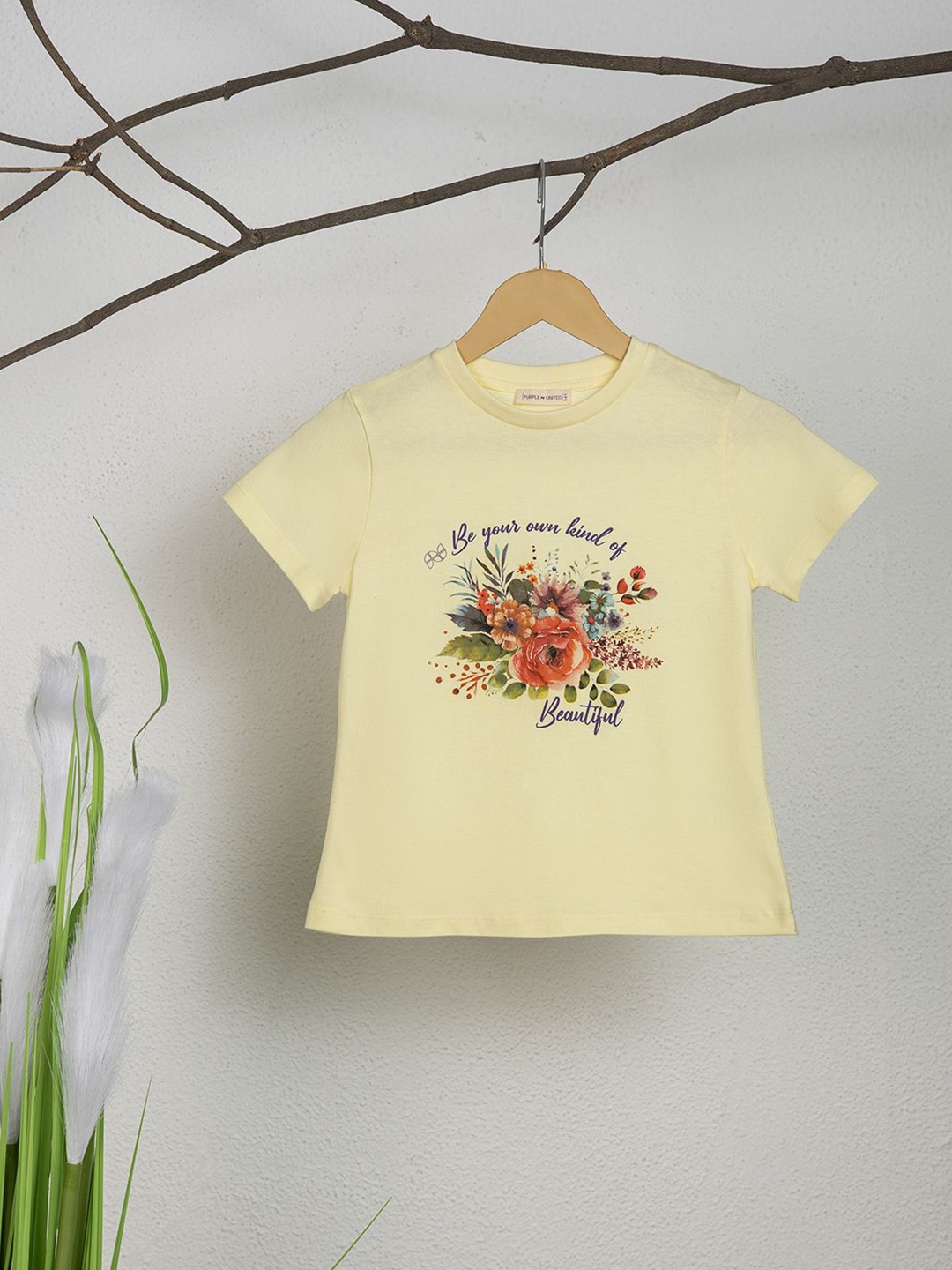 

Purple United Kids Girls Floral Printed T-shirt, Yellow