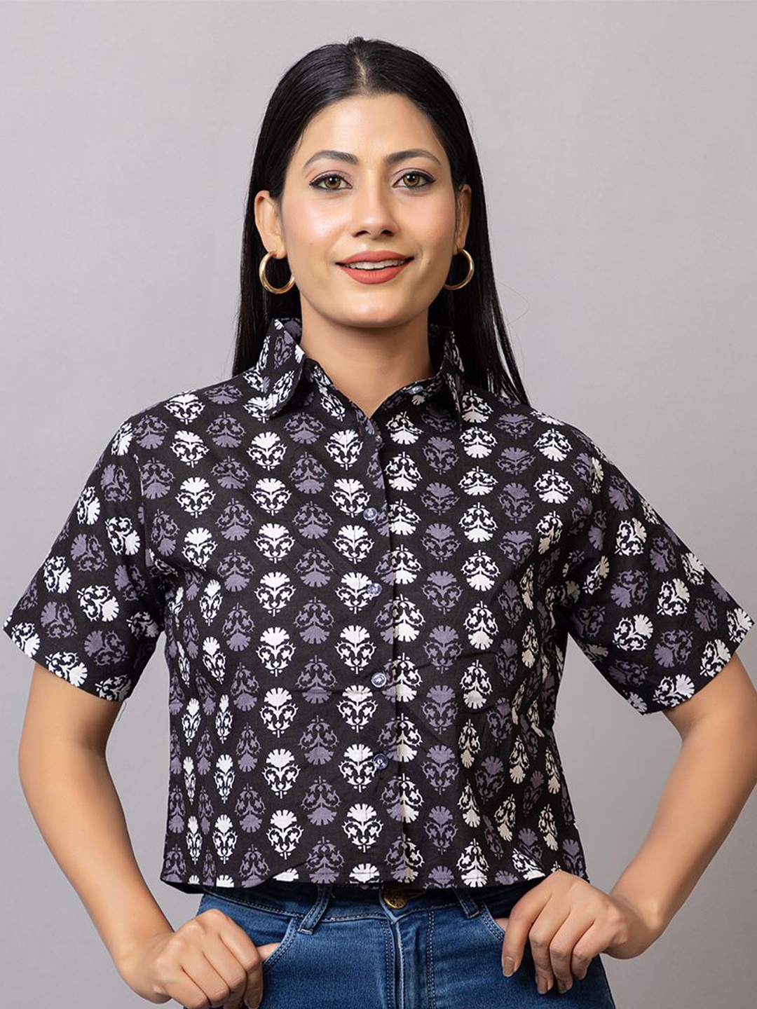 

PROBASIC Print Cotton Crop Top, Grey