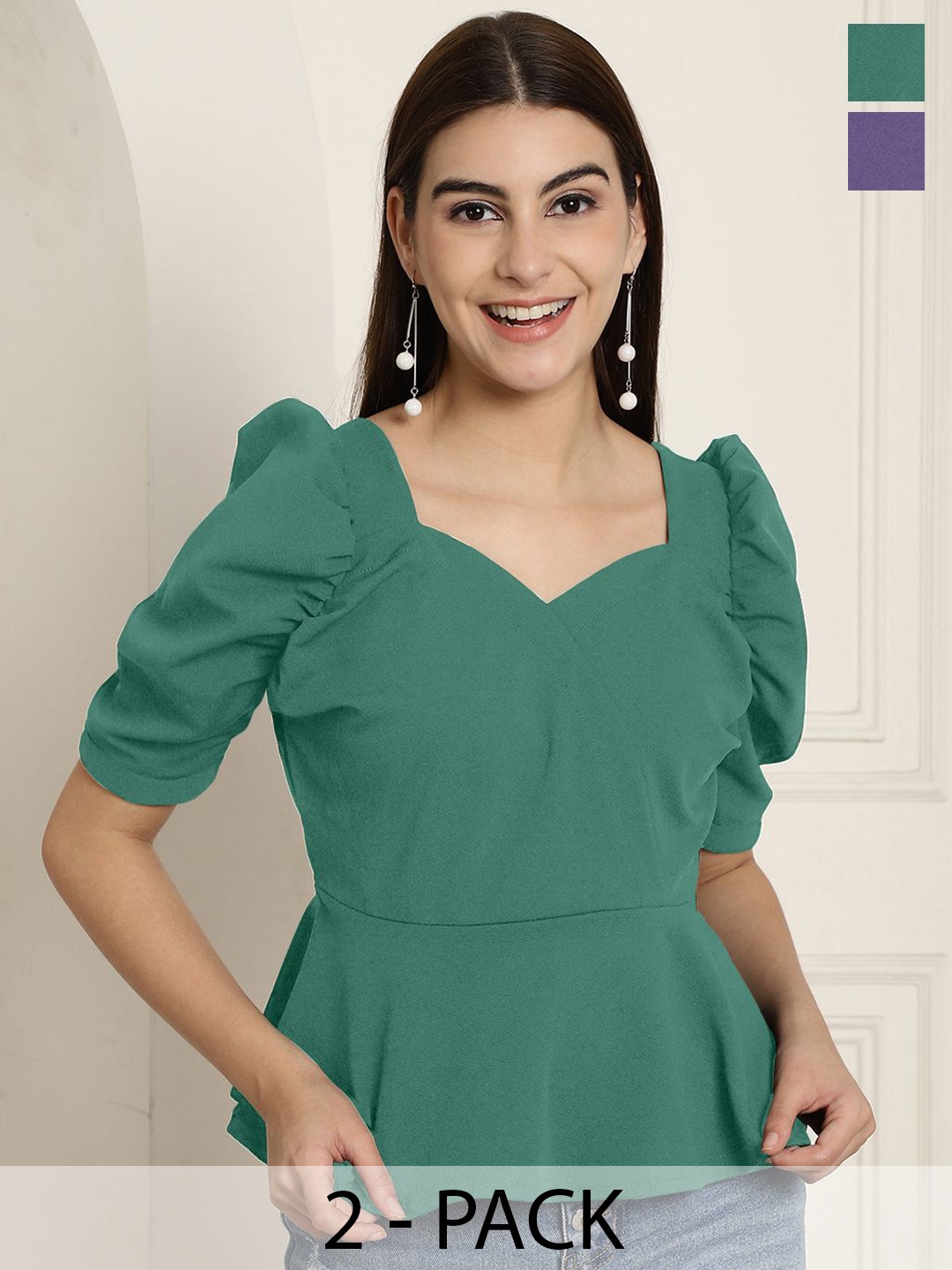 

Tromko Sweetheart Neck Puff Sleeve Top, Multi