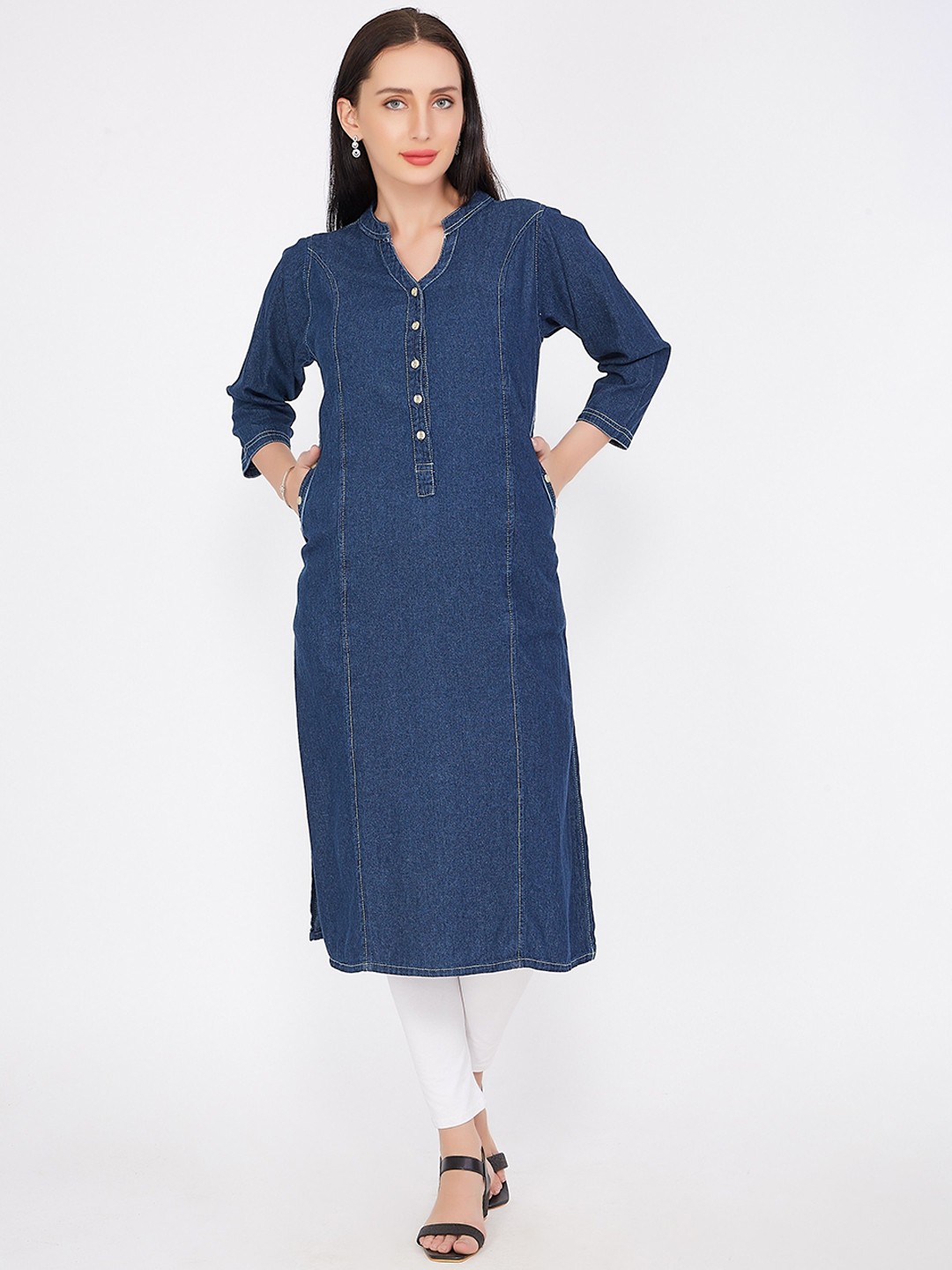 

CEFALU Women Denim Kurta, Blue