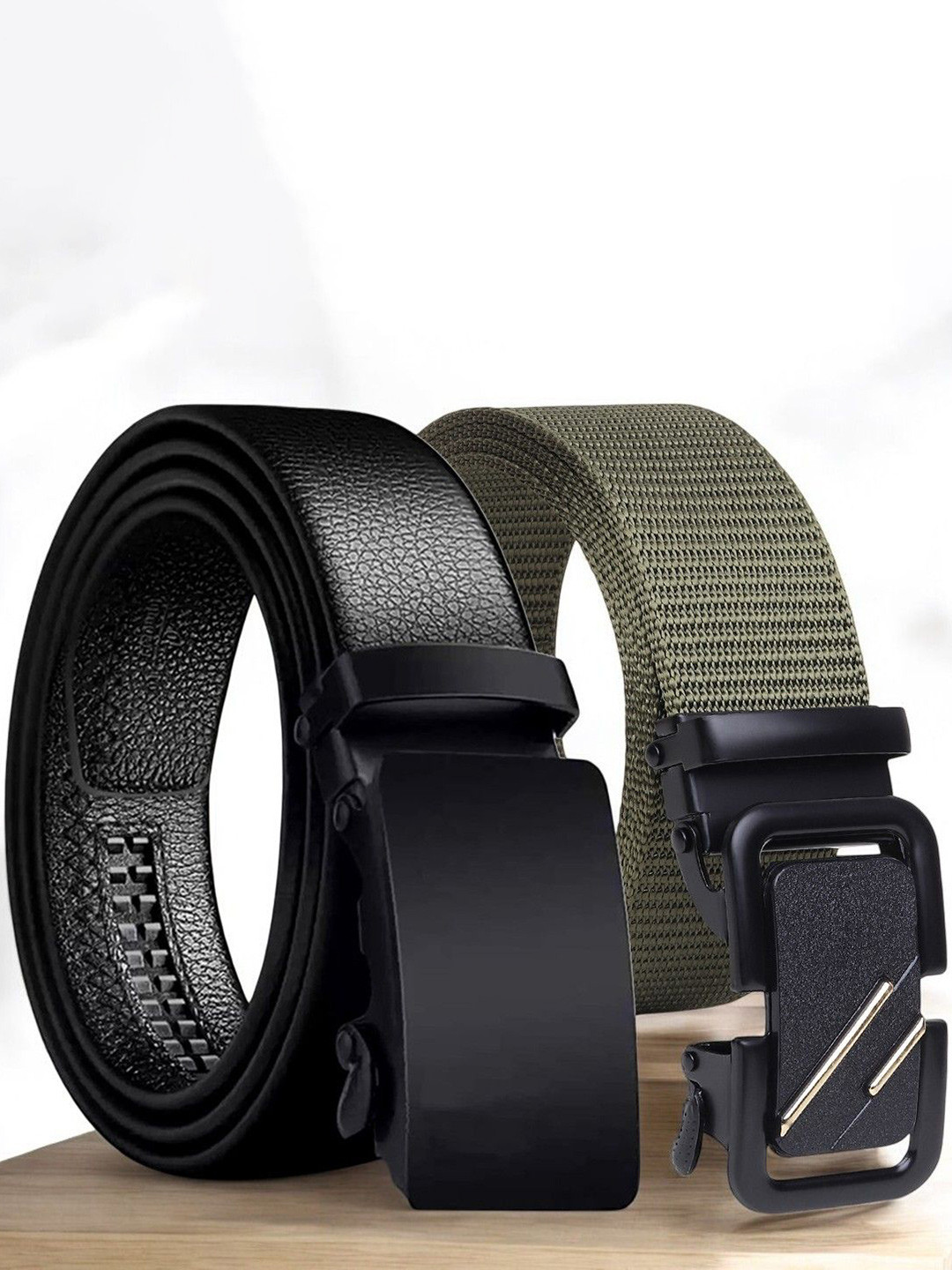 

The Roadster Lifestyle Co. Men Set Of 2 Textured Formal Belts, Black