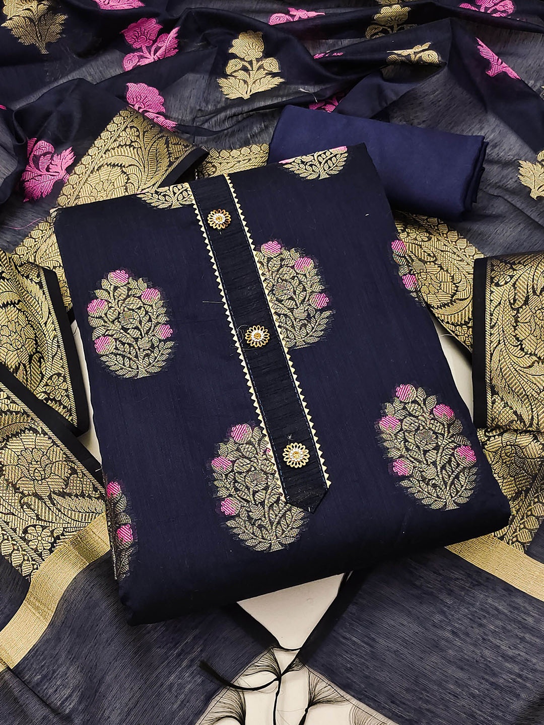 

HERE&NOW Embellished Unstitched Dress Material, Blue