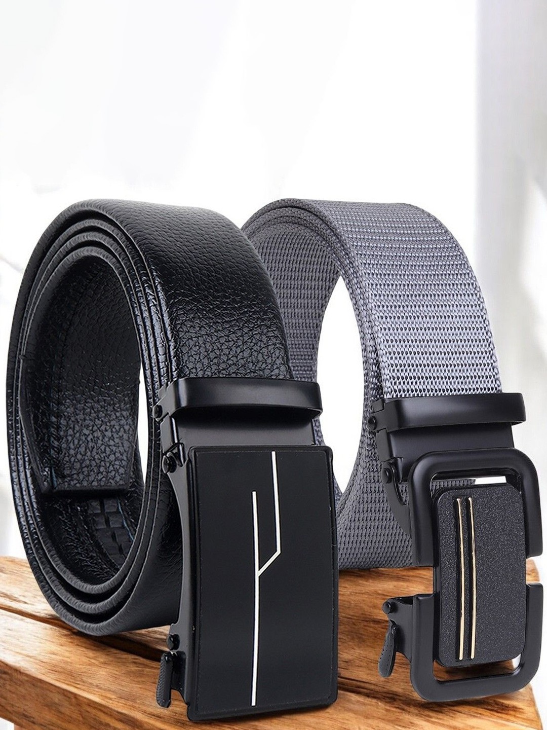 

The Roadster Lifestyle Co. Men Set Of 2 Textured Formal Belts, Black