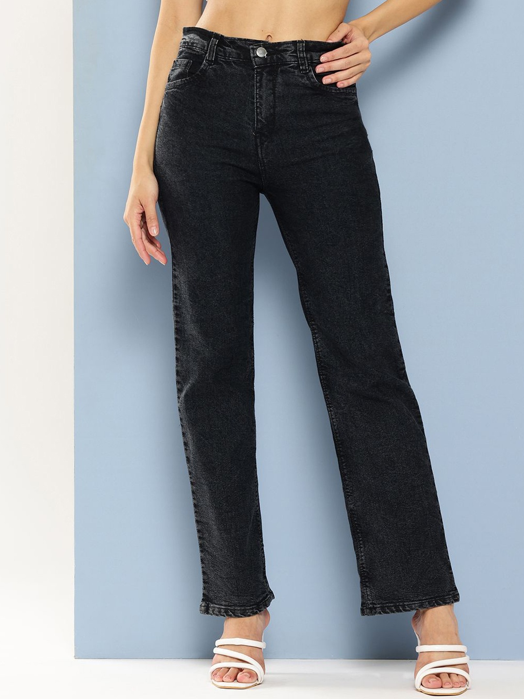 

BAESD Women Comfort Relaxed Fit Highly Distressed Light Fade Stretchable Jeans, Black