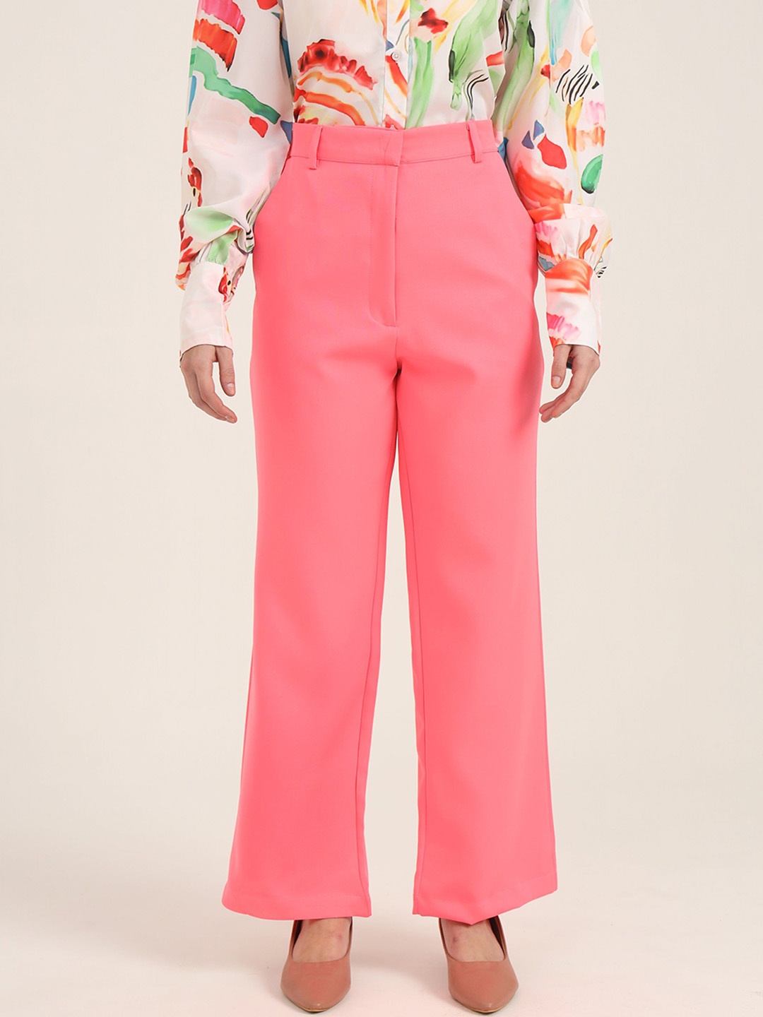 

AMSWAN Women Smart Straight Fit High-Rise Trousers, Pink