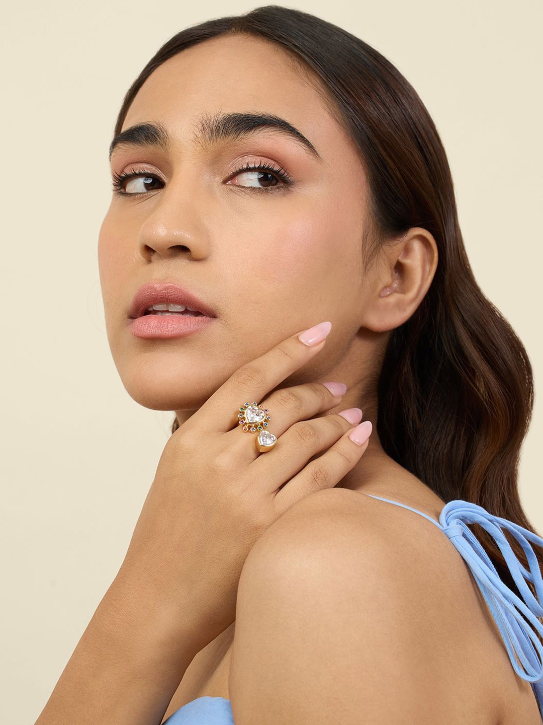 

Isharya 18K Gold-Plated Cubic Zirconia Studded Heart Summer Finger Ring