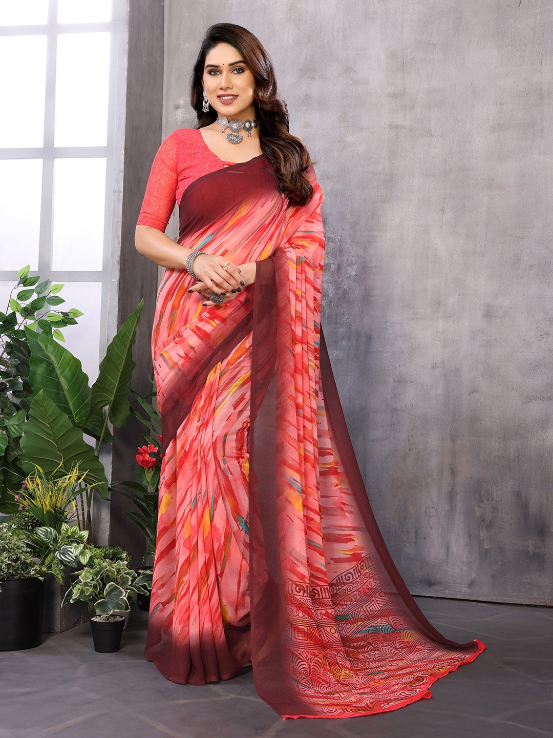 

Moda Rapido Pure Georgette Saree, Red