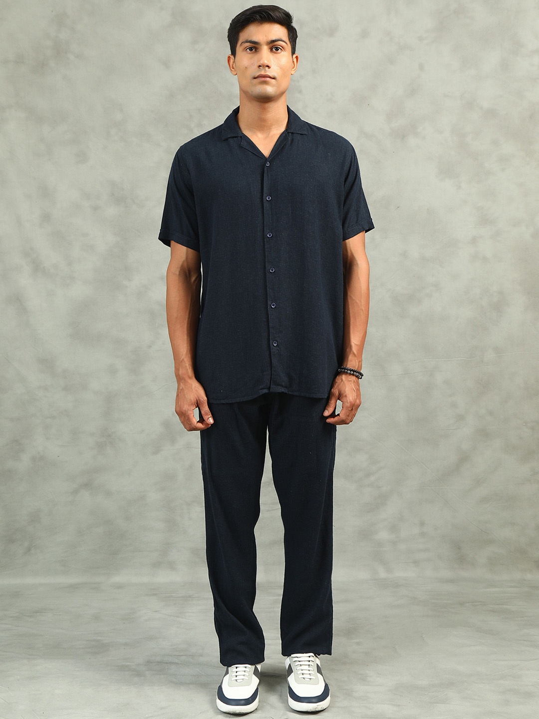 

beevee Lapel Collar Shirt With Trouser Co-Ords, Navy blue