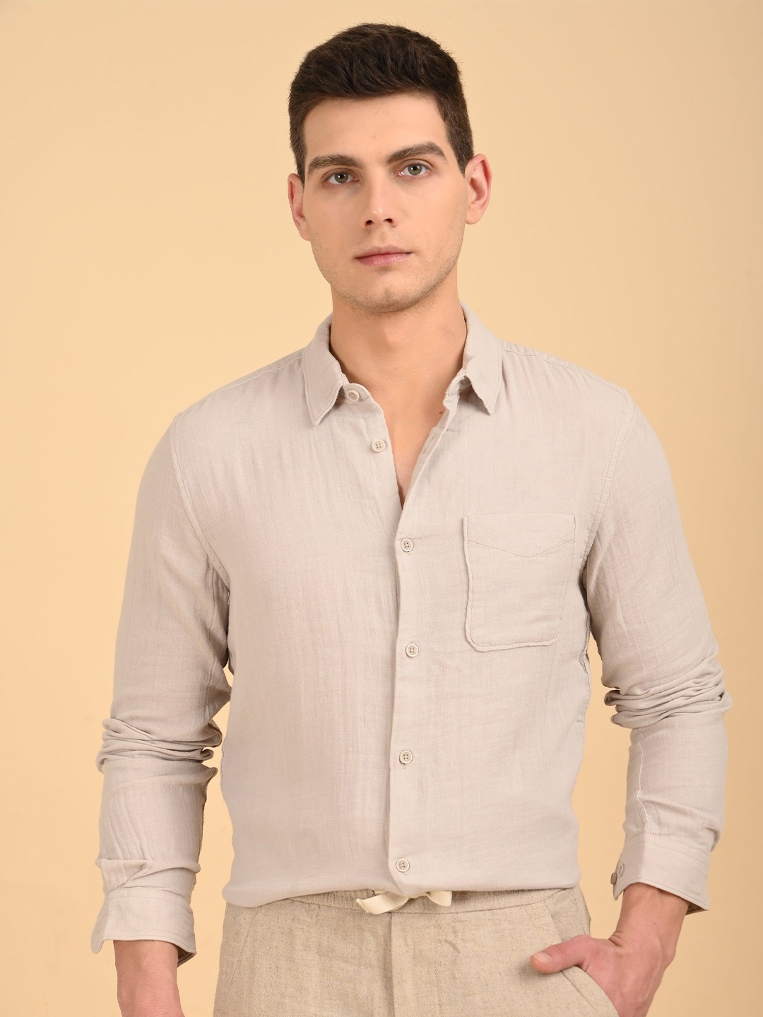 

POE Men Comfort Slim Fit Opaque Casual Shirt, Grey