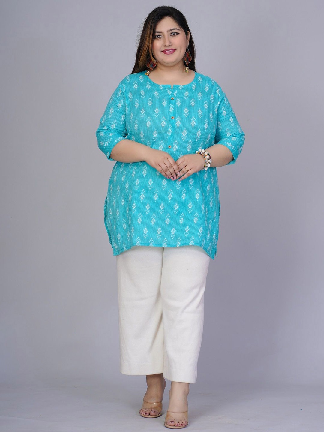 

Gs Fashions Women Ethnic Motifs Printed Pure Cotton Kurti, Blue