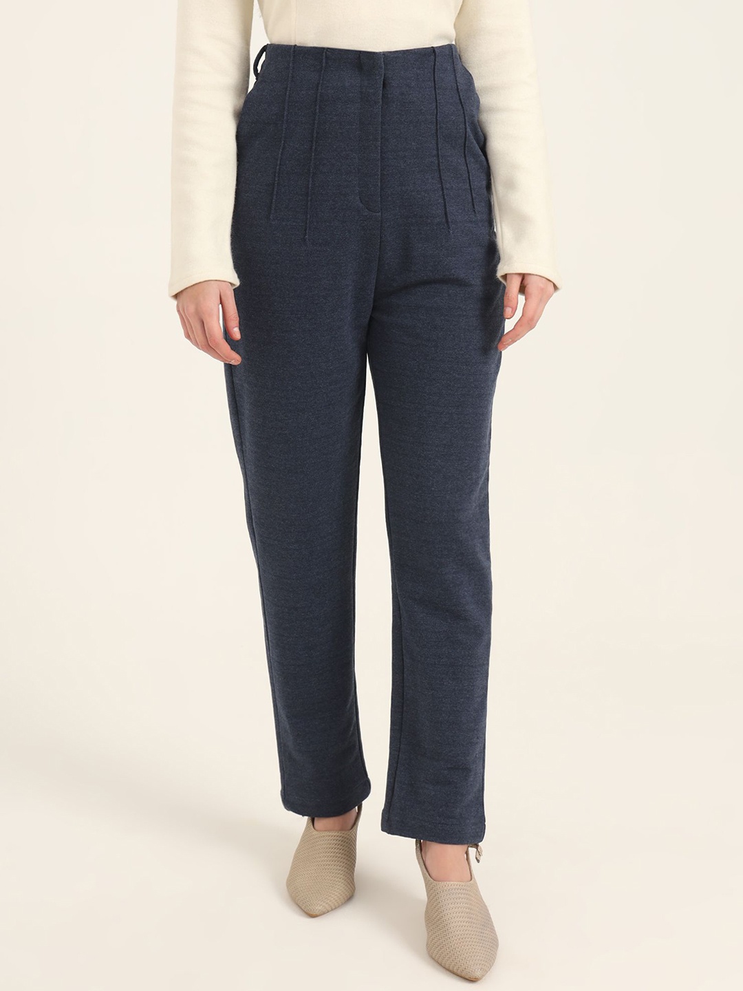 

AMSWAN Women Smart High-Rise Pleated Trousers, Blue