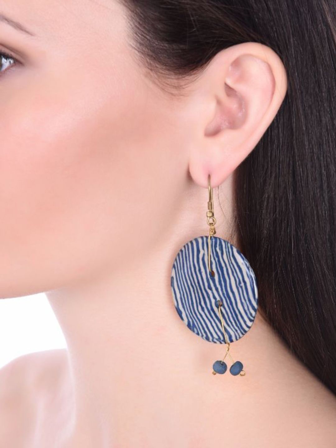 

Unravel India Artificial Beaded Ceramic Circular Drop Earrings, Blue