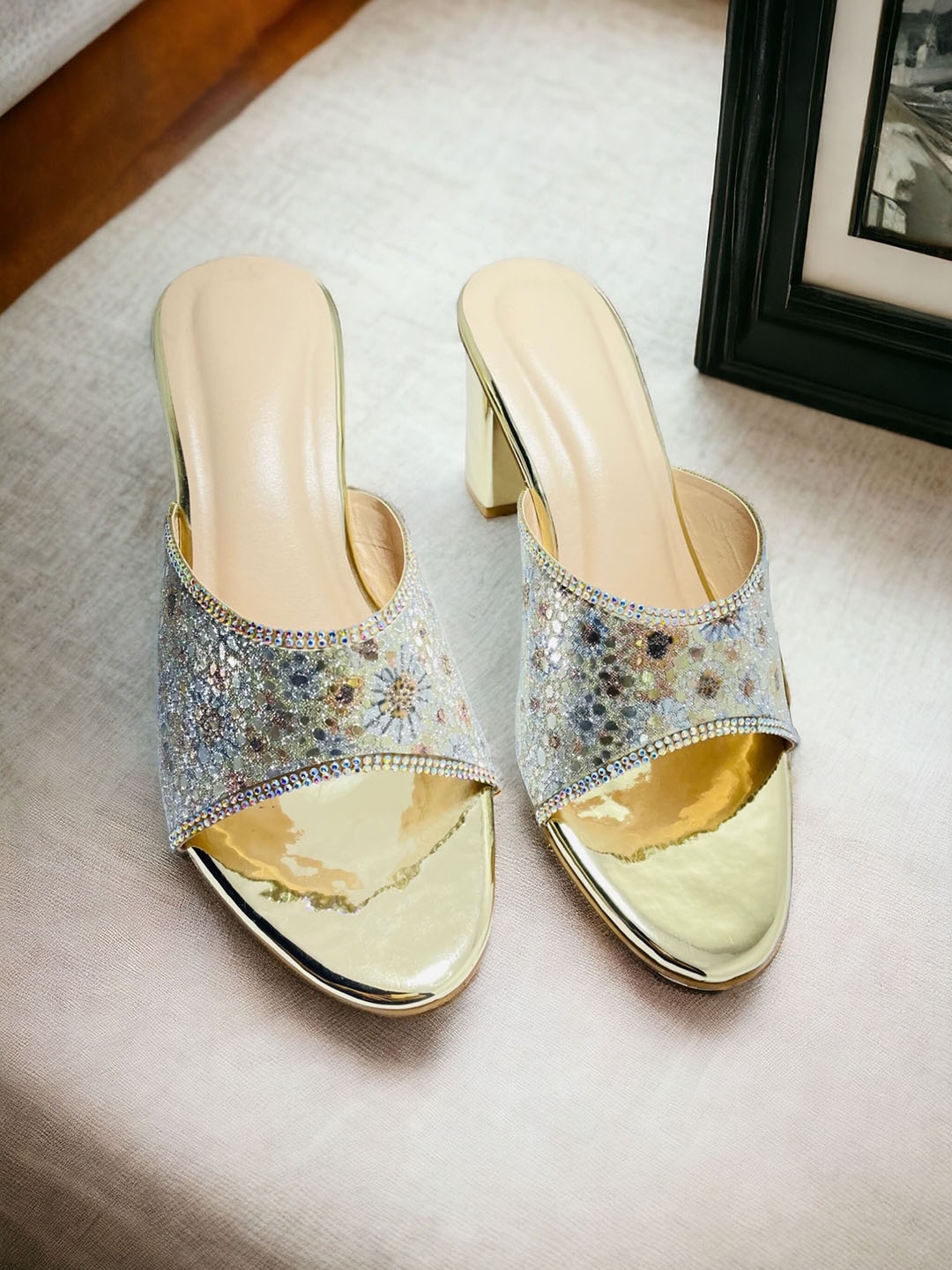 

FABBMATE Embellished Party High-Top Comfort Peep Toes, Multi