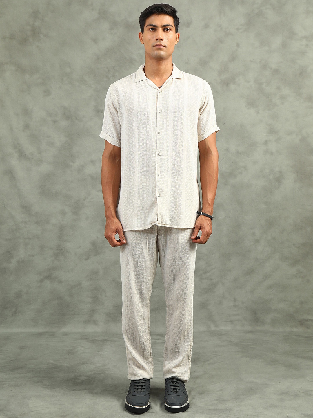 

beevee Lapel Collar Pure Cotton Shirt With Trouser Co-Ords, Off white