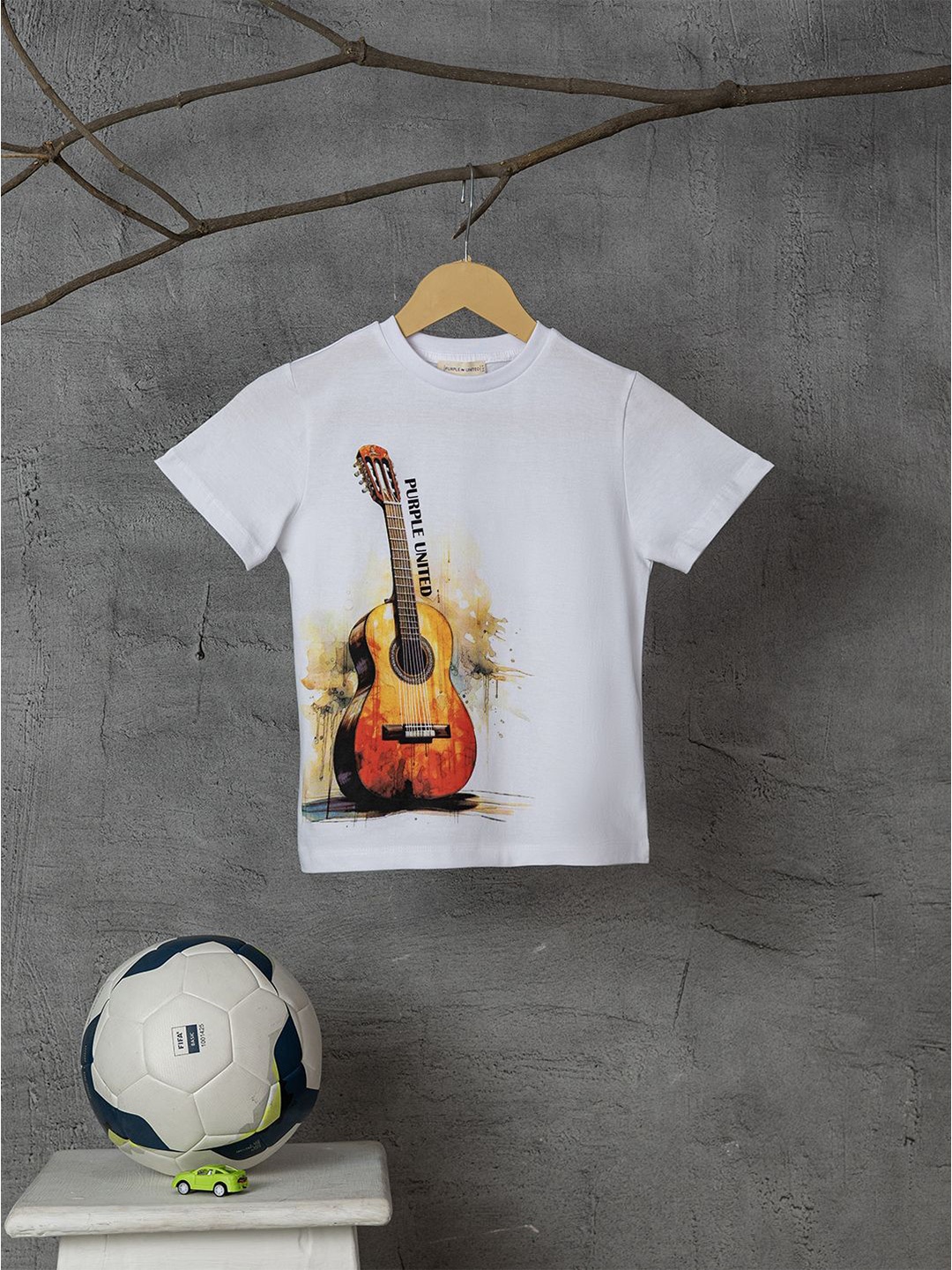 

Purple United Kids Boys Printed Applique T-shirt, White