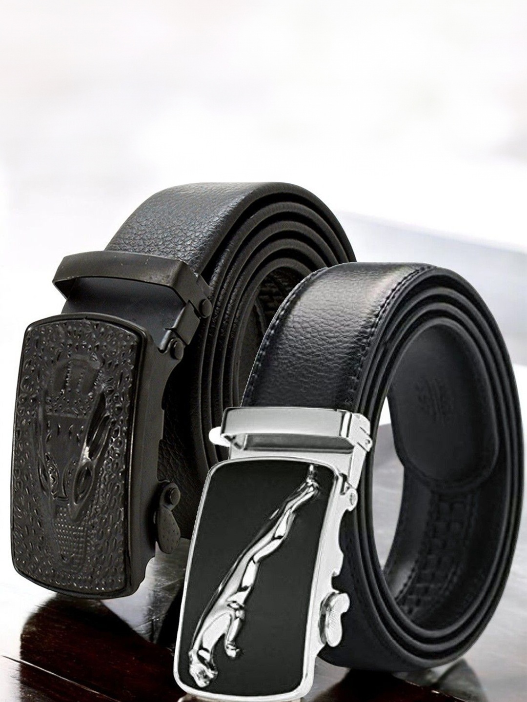

The Roadster Lifestyle Co.Men Set Of 2 Textured Formal Belts, Black