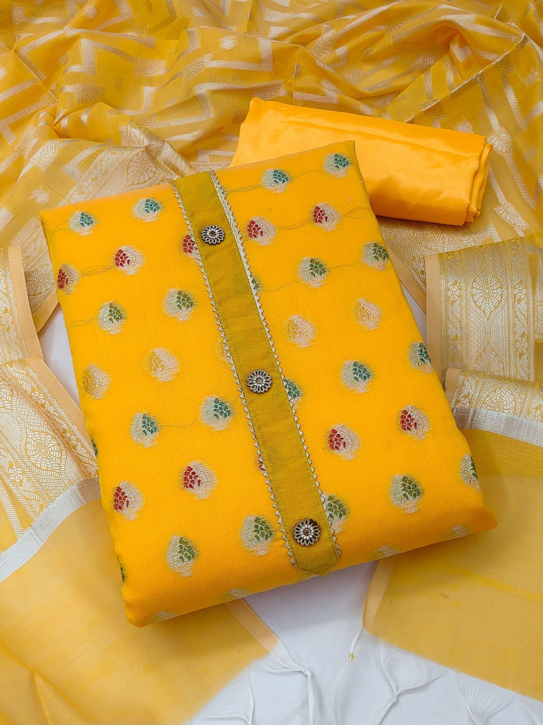 

HERE&NOW Woven Design Banarasi Jacquard Unstitched Dress Material, Yellow
