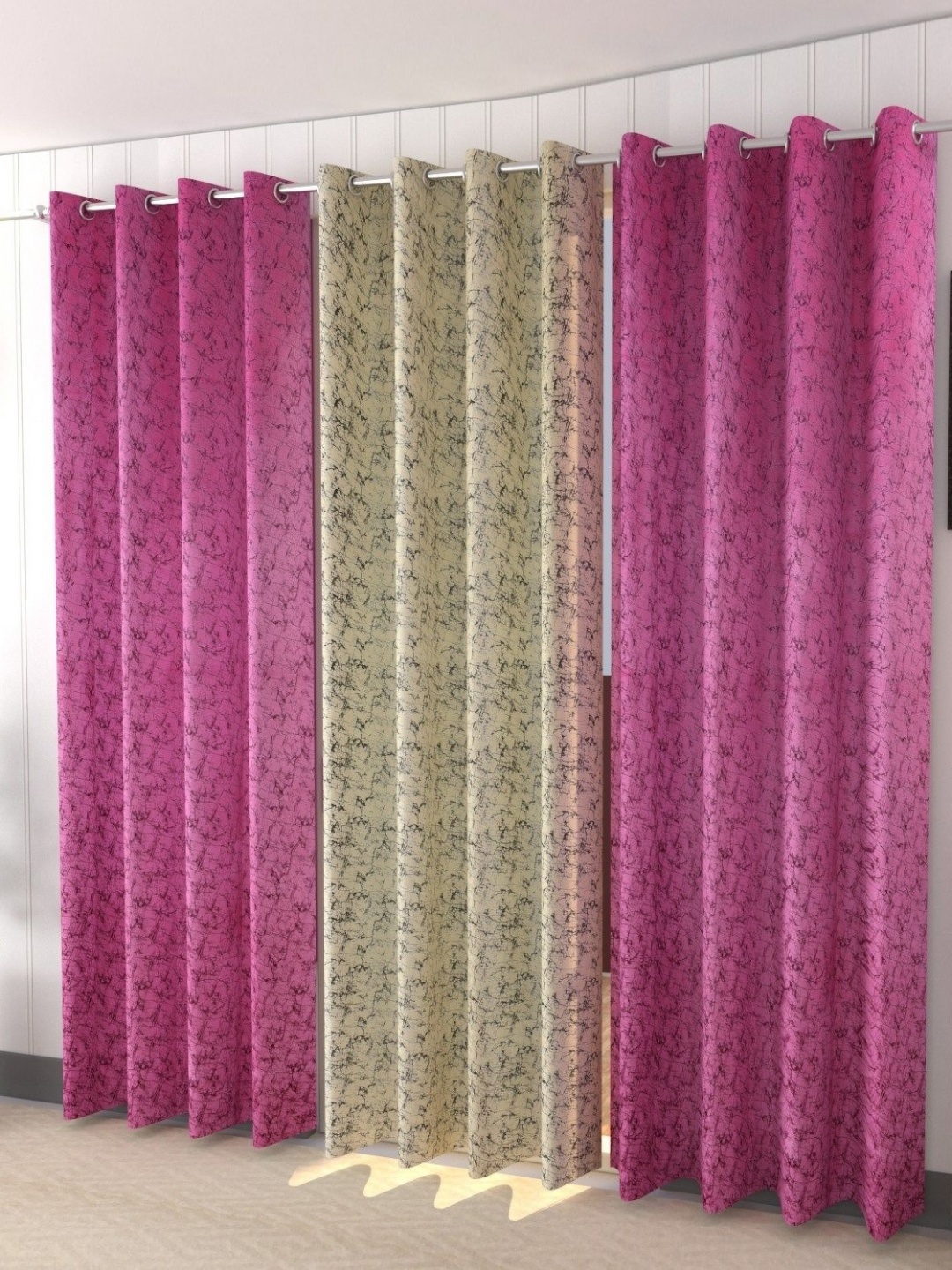 

Galaxy Home Decor Pink and Yellow 3 Pieces Abstract Printed Long Door Curtains
