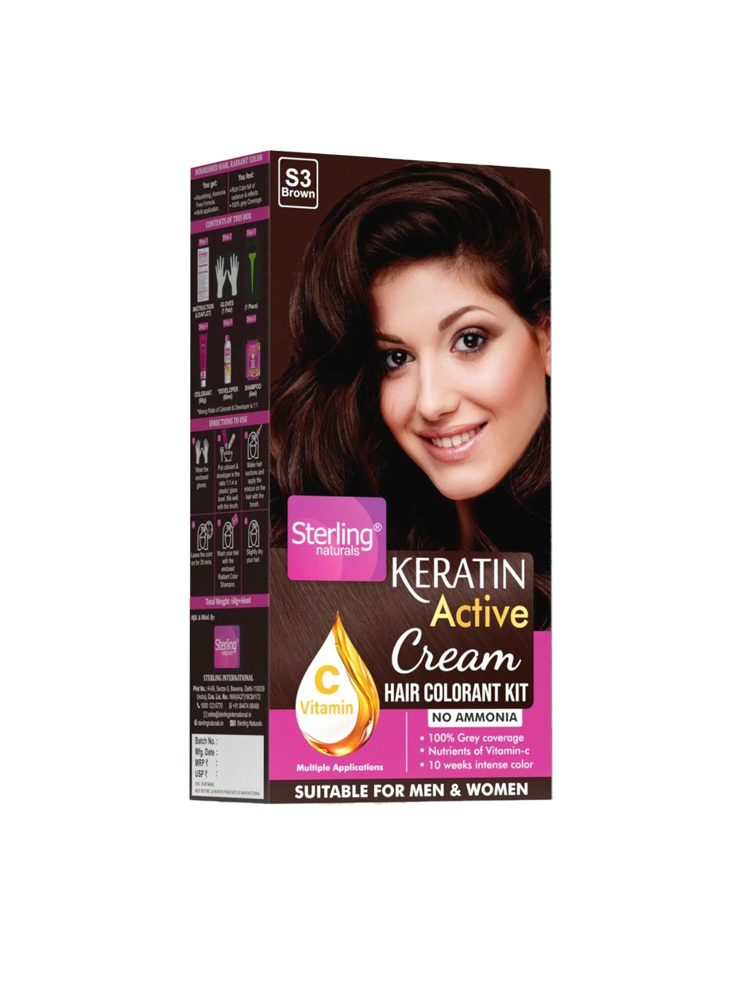 

Sterling Naturals Keratin Active Cream Hair Color- 60 g- Brown