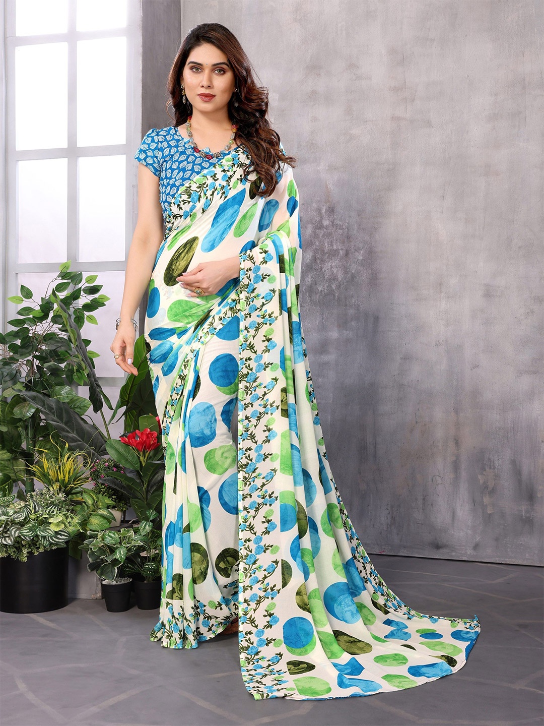 

Nirmohi Fashion Polka Dot Saree, Cream