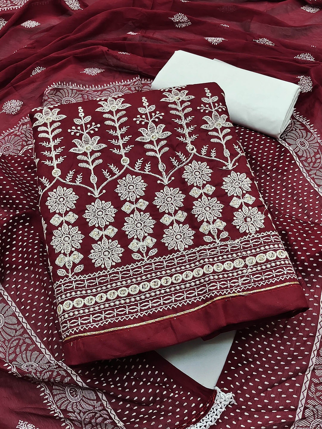 

HERE&NOW Embroidered Unstitched Dress Material, Maroon