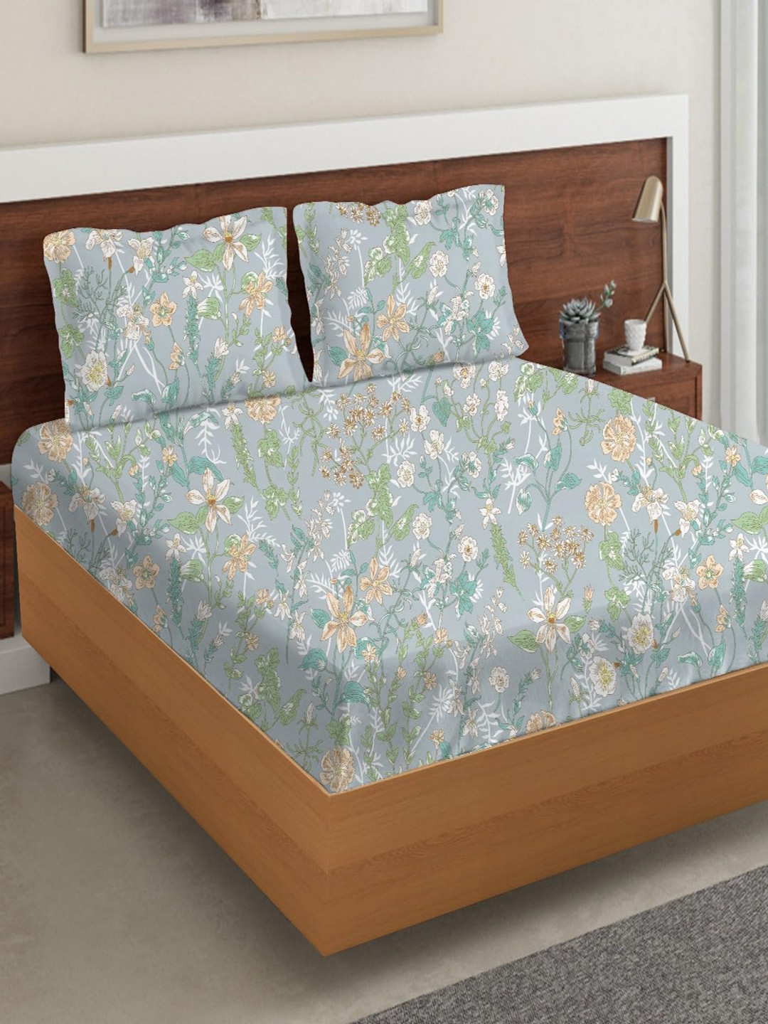 

Trance Home Linen Premium Cotton Printed 180TC Single Flat Bedsheet with 1 Pillow Cover, Grey