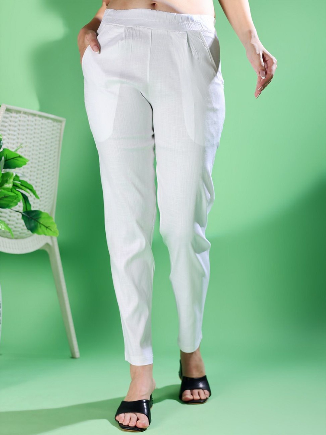 

Fashion2wear Women Original Slim Fit High-Rise Easy Wash Trousers, White