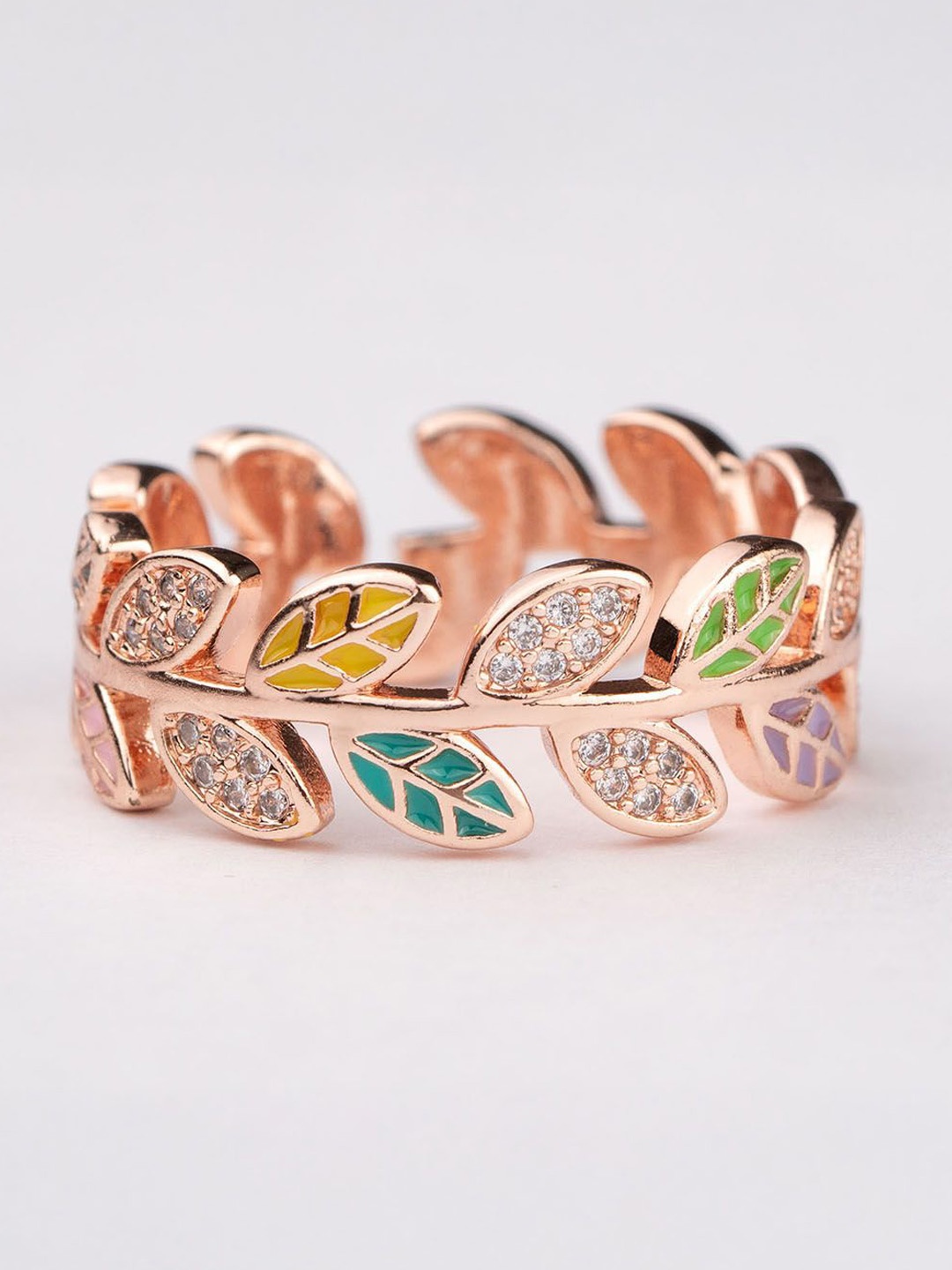 

Mesmerize Rose Gold Plated Dazzling Diamonds-Studded Adjustable Finger Ring