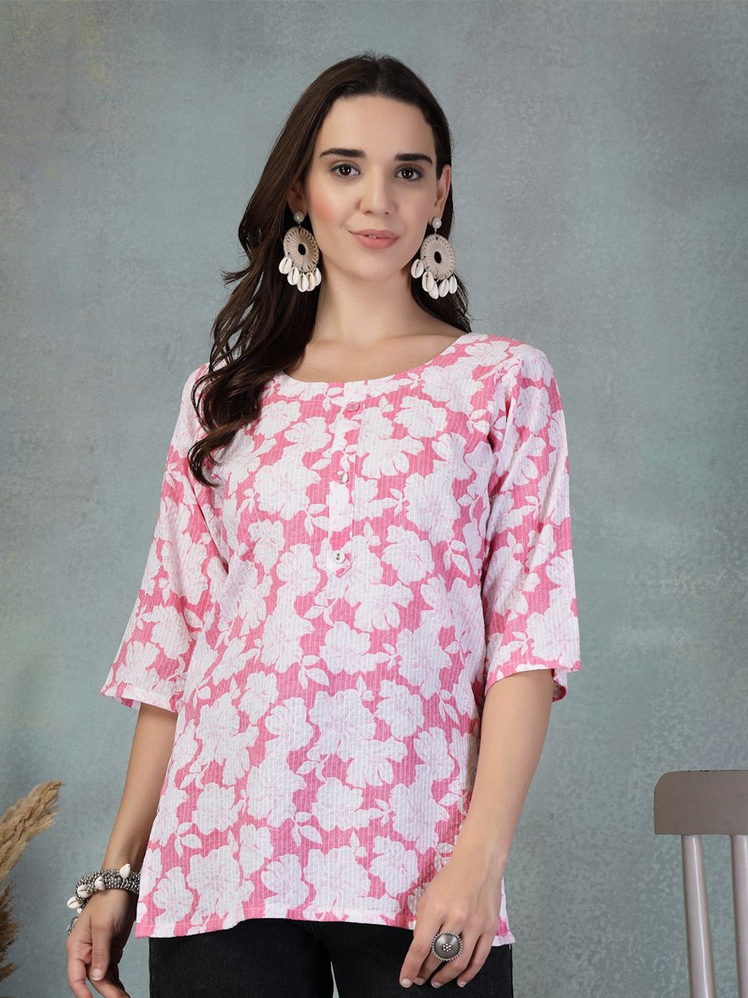 

all about you Women Floral Print Round Neck Cotton Top, White