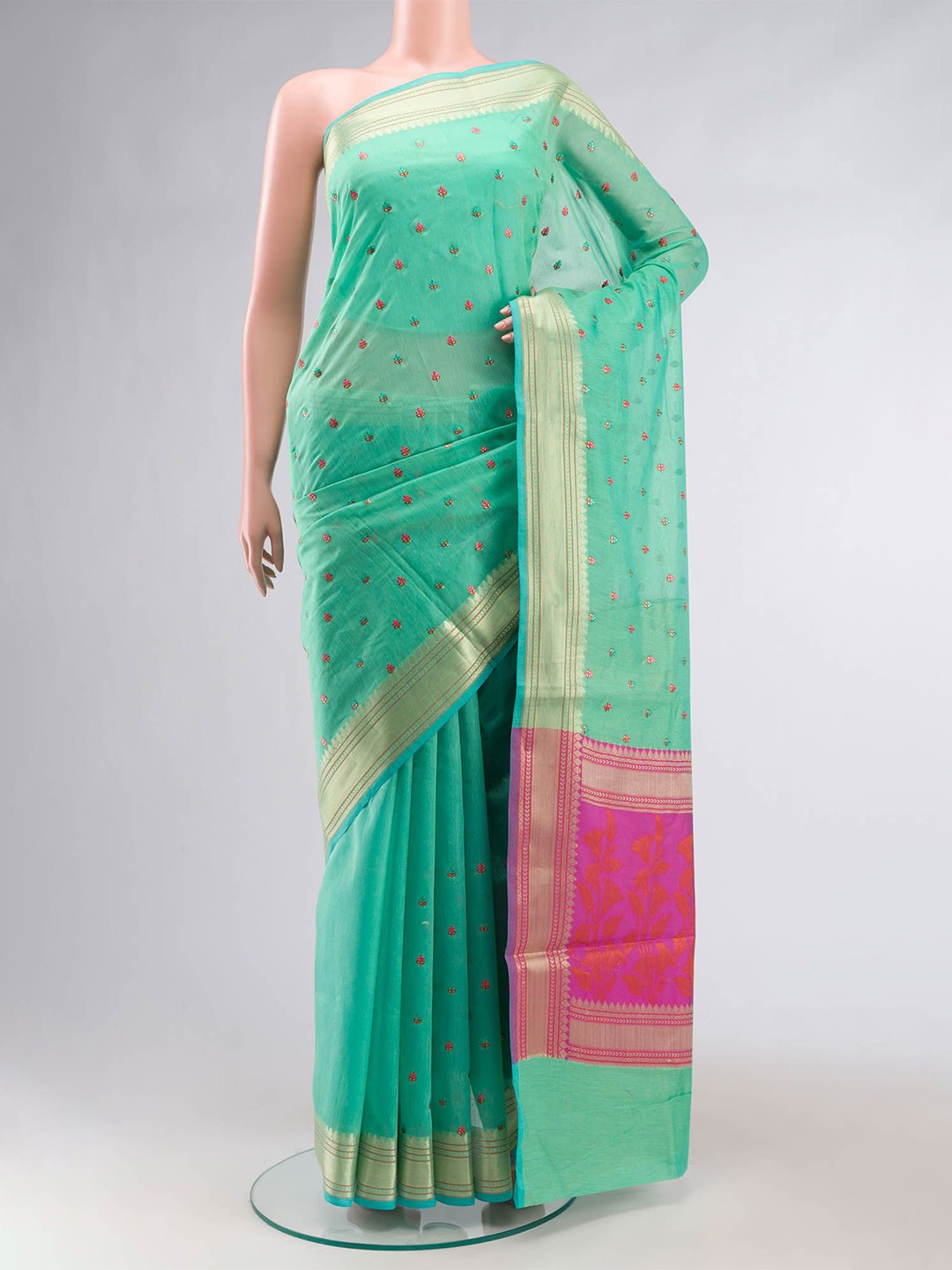 

Nalli Floral Silk Cotton Saree, Green