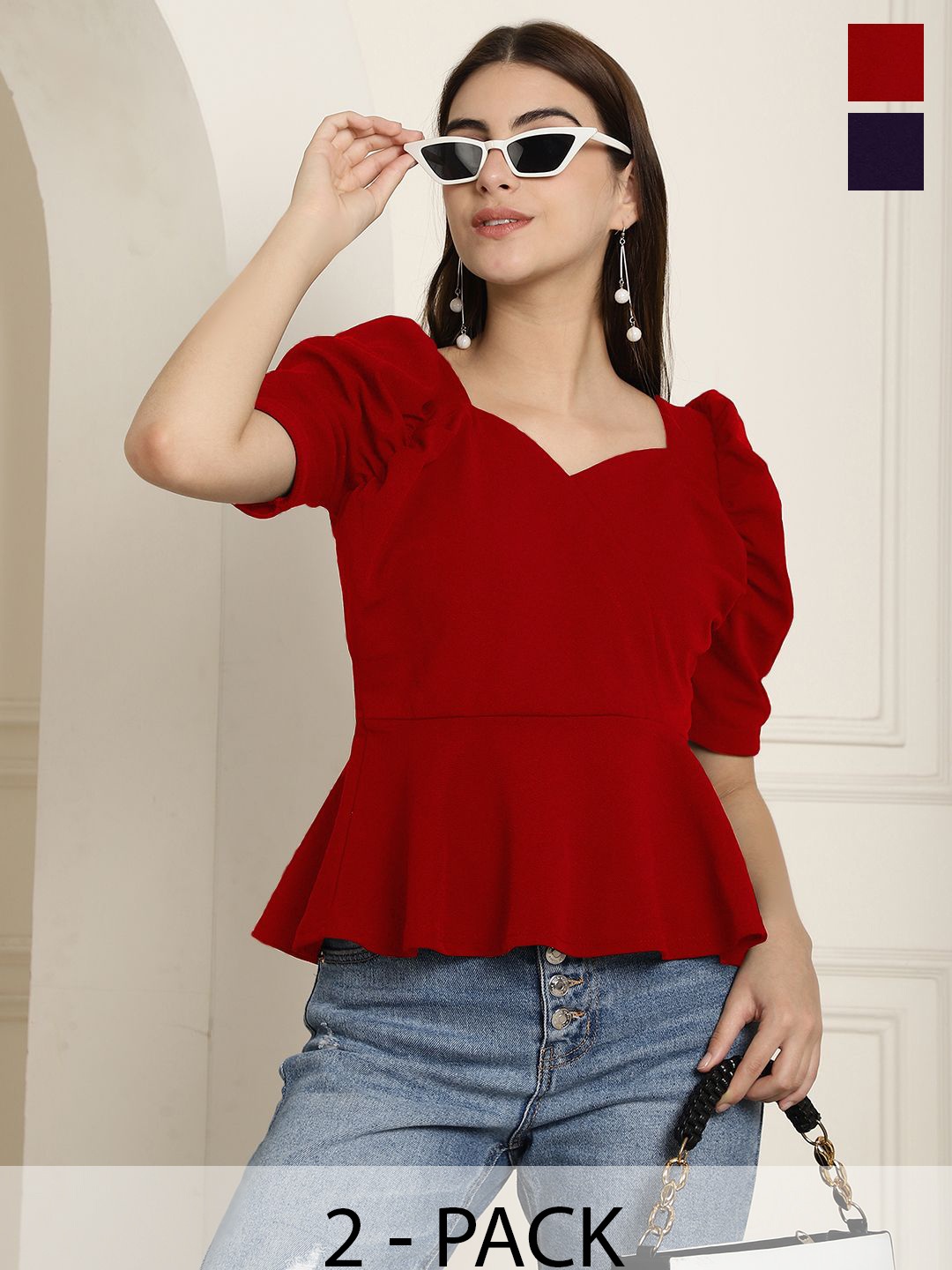 

Tromko Sweetheart Neck Puff Sleeve Top, Multi