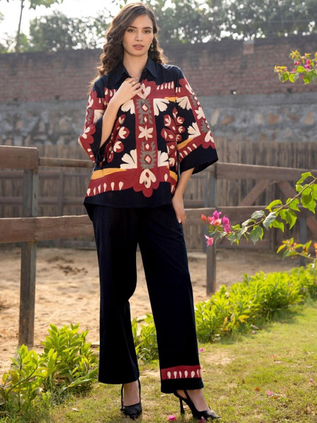 

FREYAA Pure Cotton Shirt & Trousers Co-Ords, Black